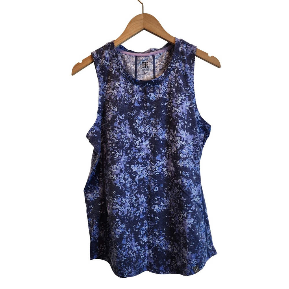 Title Nine Tank Top Women M Blue Floral Sleeveless Activewear 8007855